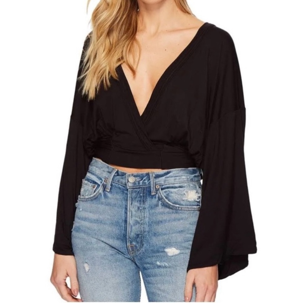 Free People Black Long Sleeve Wrap Top